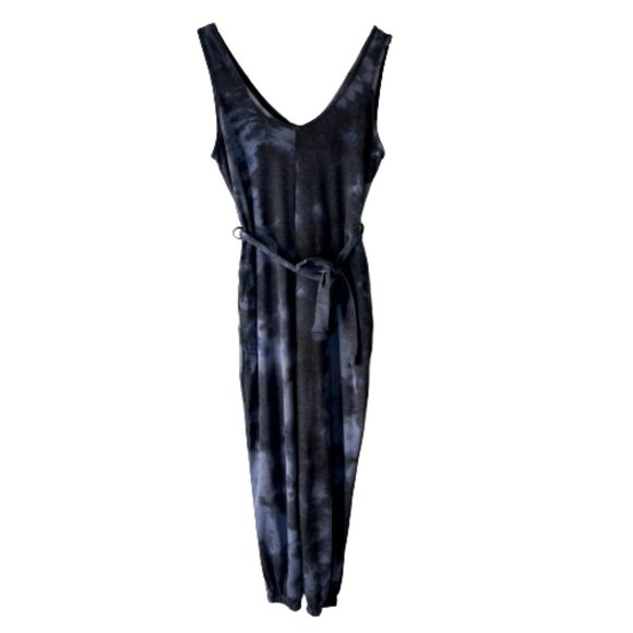 21 Saints Pants - 21 Saints Stretch Knit Tie Dye Jumper Jumpsuit With Pockets Purple Gray S Small